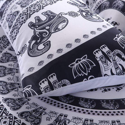 Parure de lit mandala éléphant noir et blanc