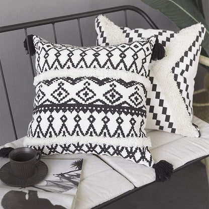 Housse de coussin géométrique noir et blanc