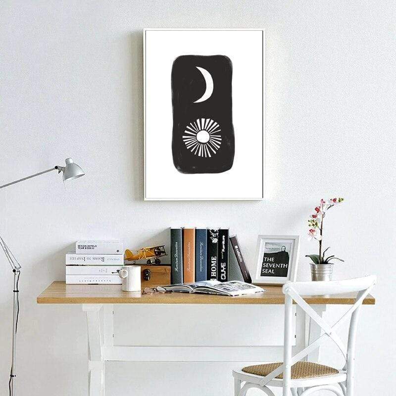 Art mural sur toile SOLEIL ET LUNE noir et blanc