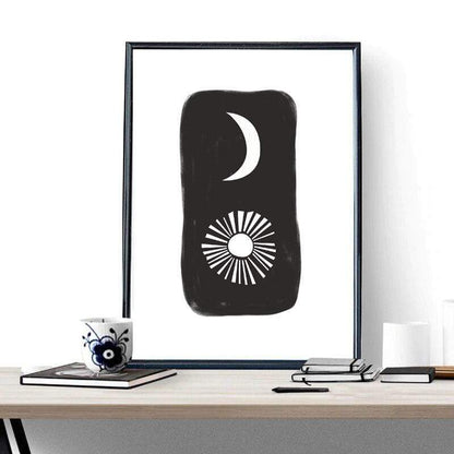 Arte da parete su tela SOLE E LUNA in bianco e nero