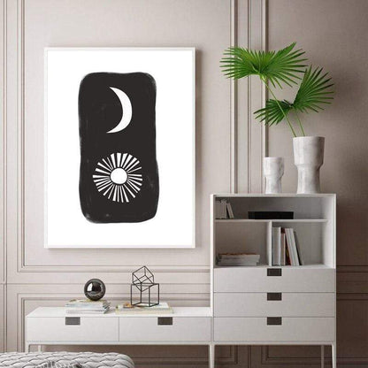 Art mural sur toile SOLEIL ET LUNE noir et blanc