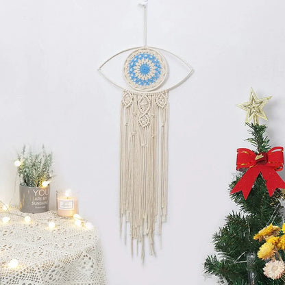 Macramé de mal de ojo azul y blanco