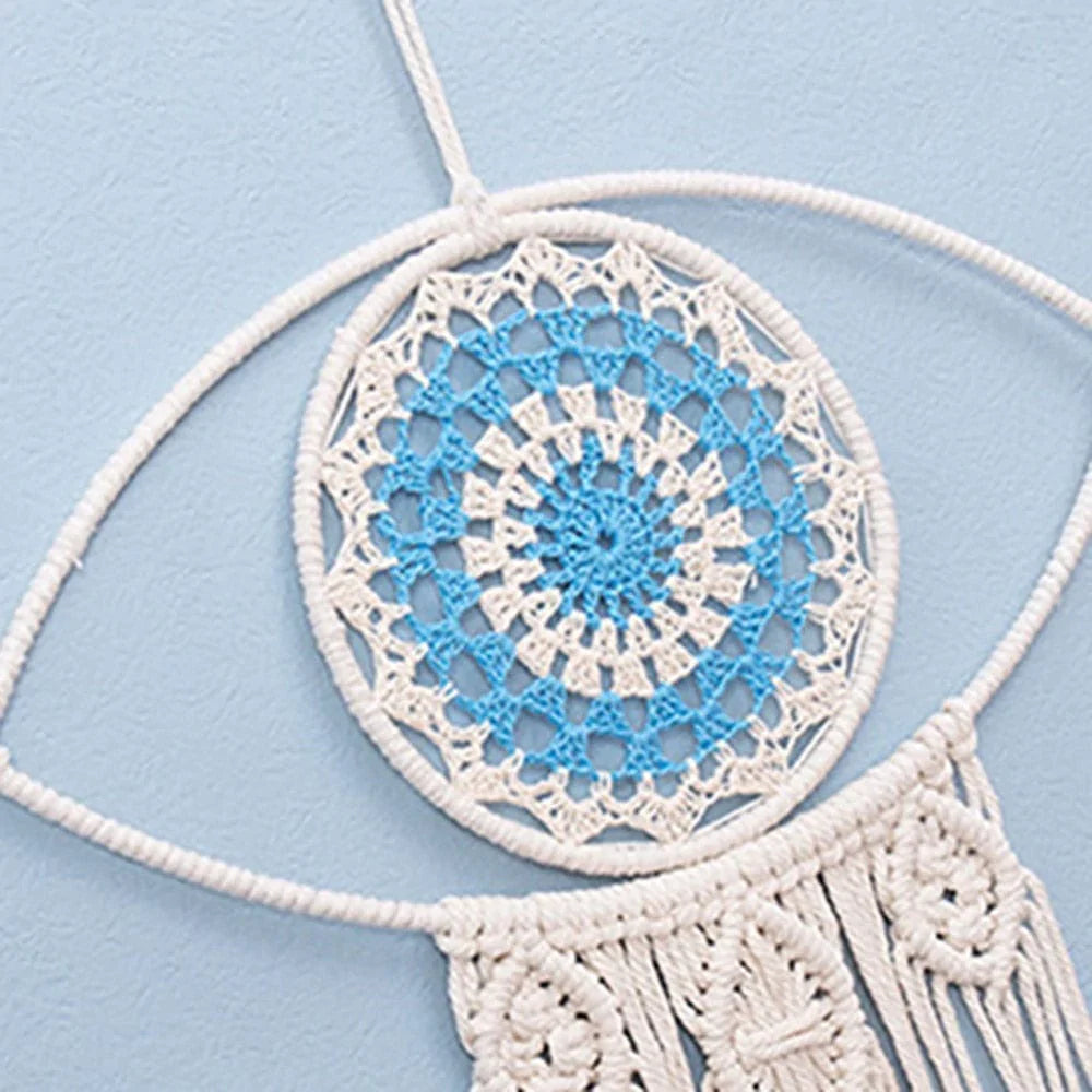 Macramé mauvais œil bleu et blanc