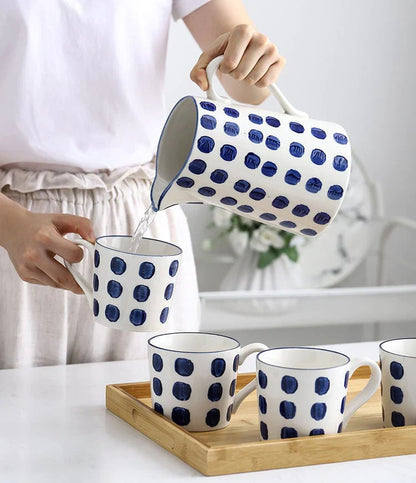 Blue Ceramic Water Jug Pitcher