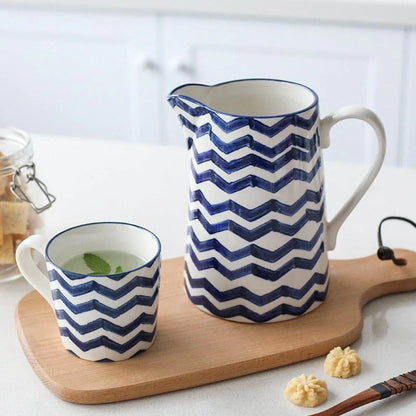 Blue Ceramic Water Jug Pitcher