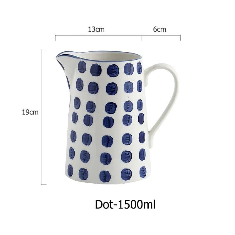 Blue Ceramic Water Jug Pitcher