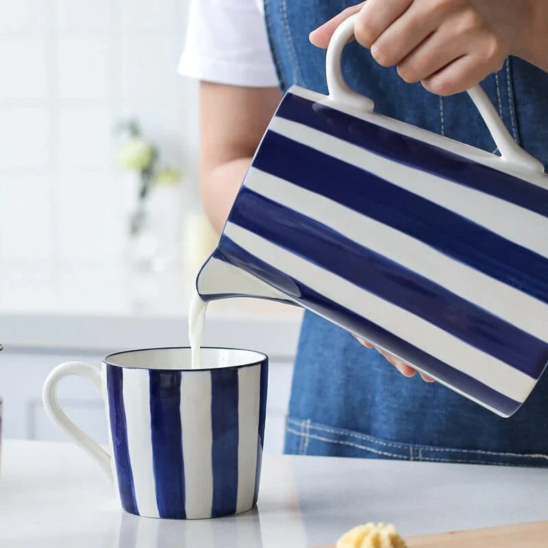 Blue Ceramic Water Jug Pitcher