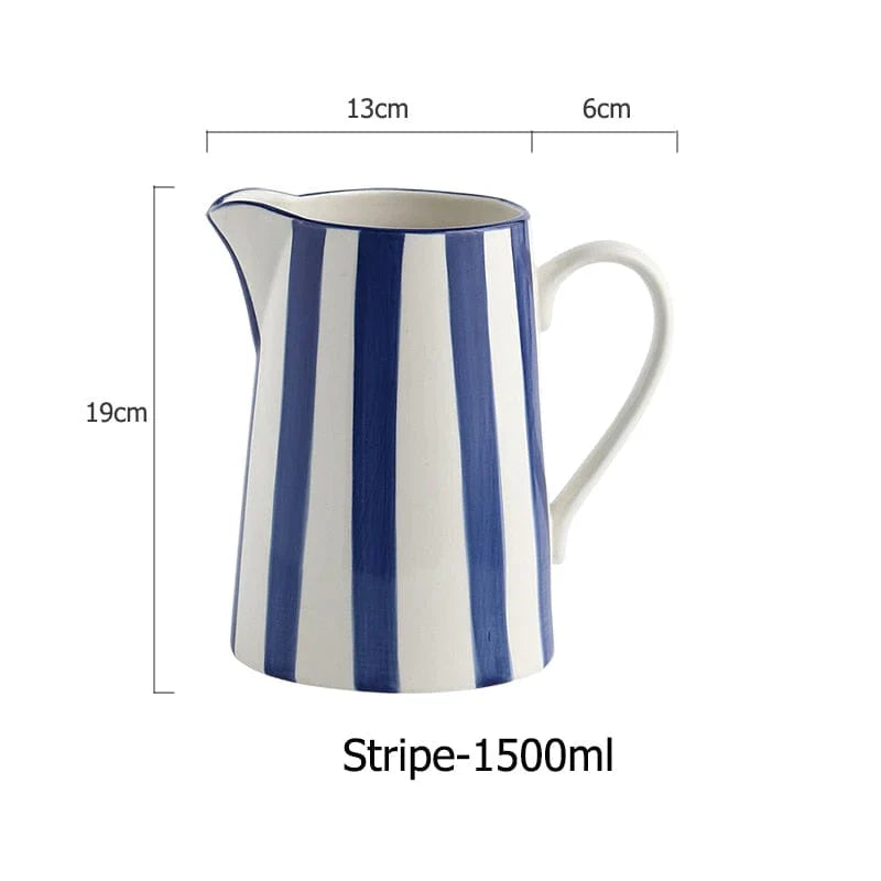 Blue Ceramic Water Jug Pitcher