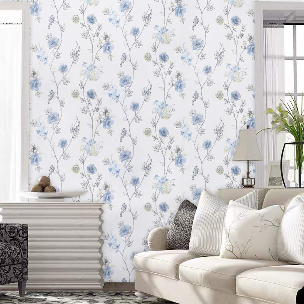 Papel pintado floral azul