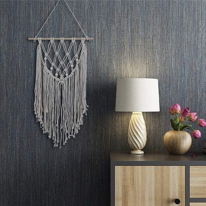 Tapiz de algodón hecho a mano con arte de pared de macramé azul