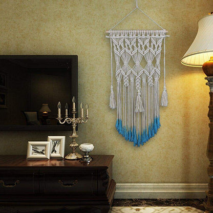 Blue Macrame Wall Art Handmade Cotton Tapestry