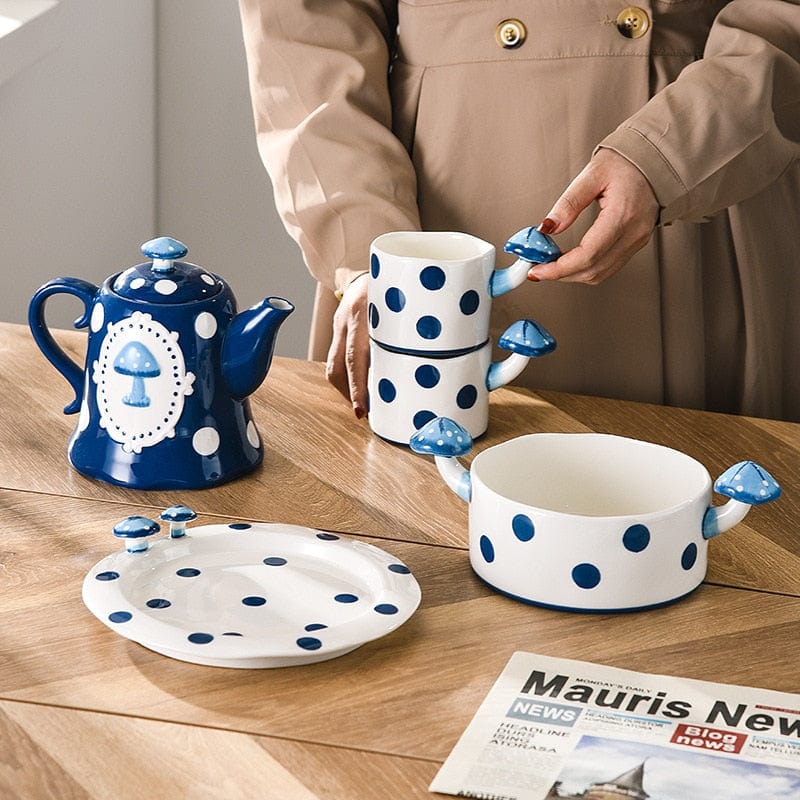 Blue Mushroom Tableware (Mug, Plate, Bowl,Teapot)