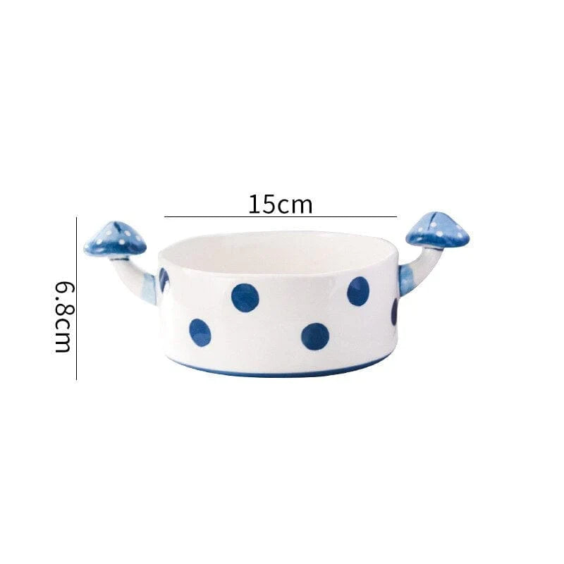 Stoviglie a forma di fungo blu (tazza, piatto, ciotola, teiera)