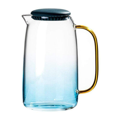 Jarra de cristal azul marino con vaso a juego