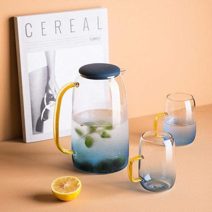 Blue Sea Glass Pitcher with Matching Drinking Glass