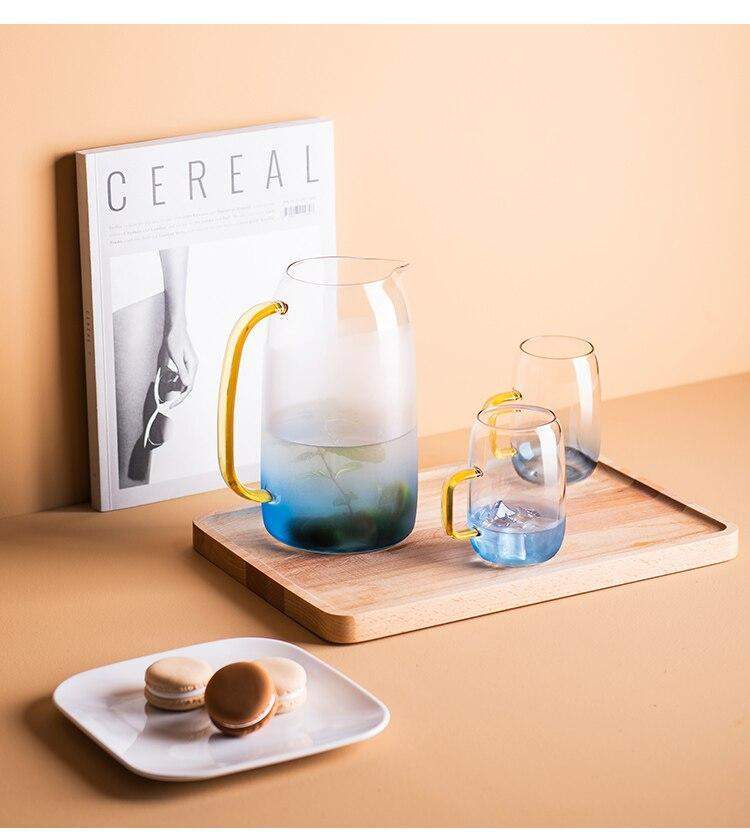 Blue Sea Glass Pitcher with Matching Drinking Glass