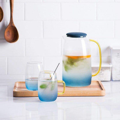 Blue Sea Glass Pitcher with Matching Drinking Glass