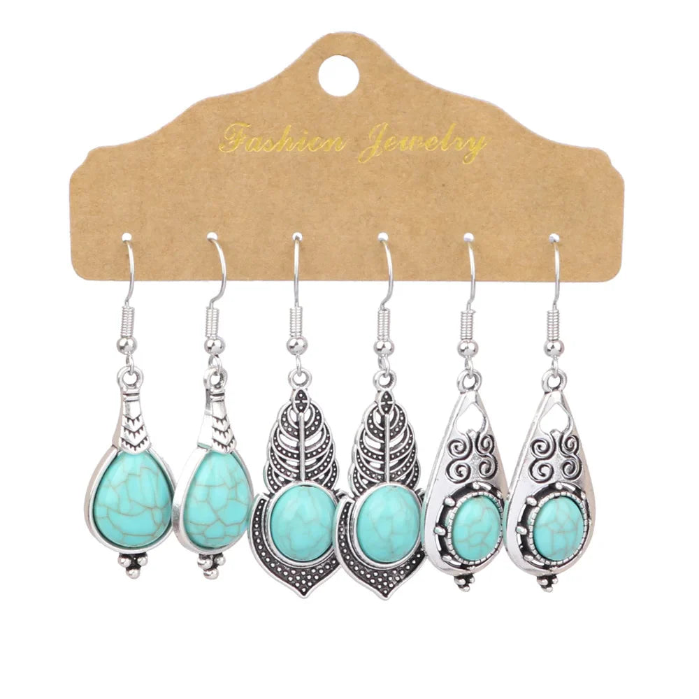 Blue Turquoise Boho Earring Set