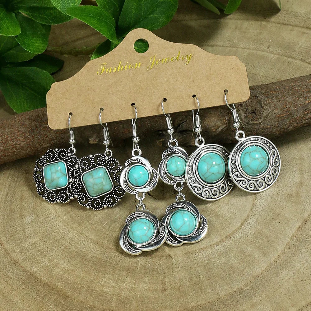 Conjunto de pendientes boho azul turquesa