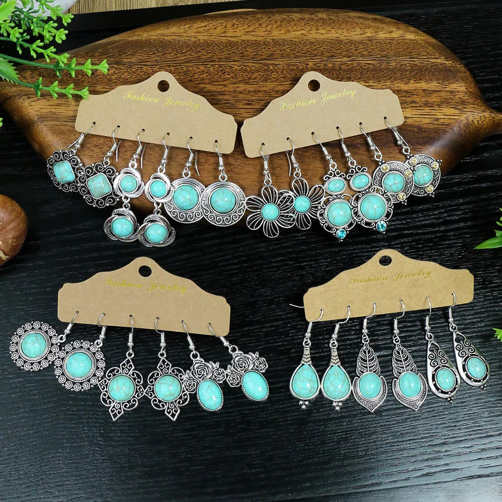 Blue Turquoise Boho Earring Set