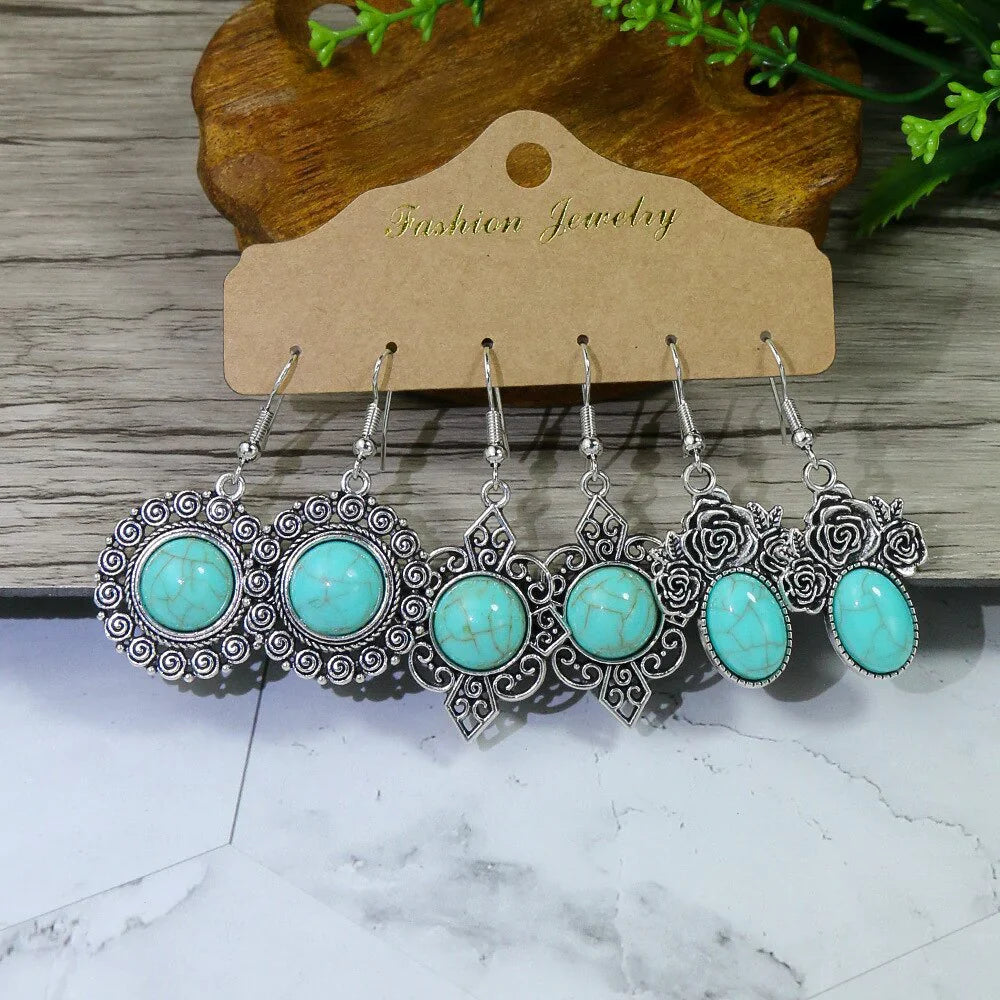 Blue Turquoise Boho Earring Set