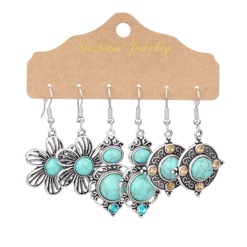 Ensemble de boucles d'oreilles Boho bleu turquoise