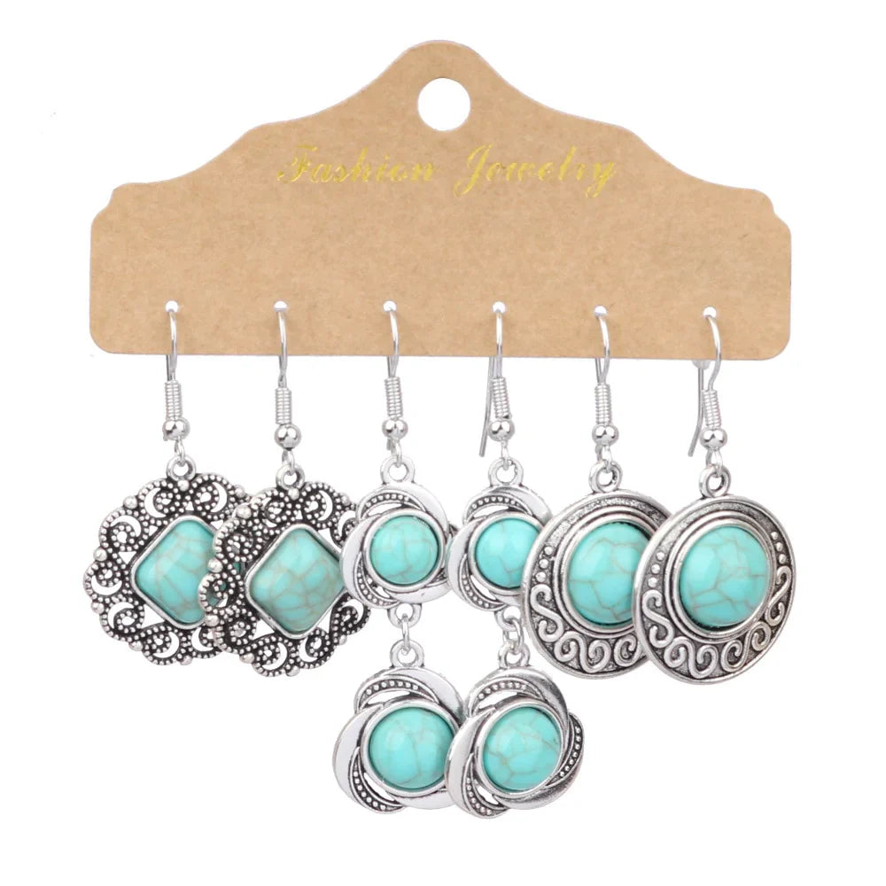 Blue Turquoise Boho Earring Set