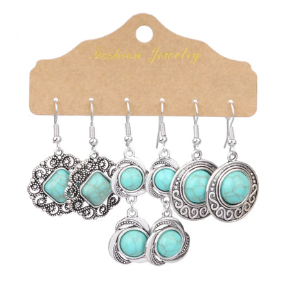 Blue Turquoise Boho Earring Set