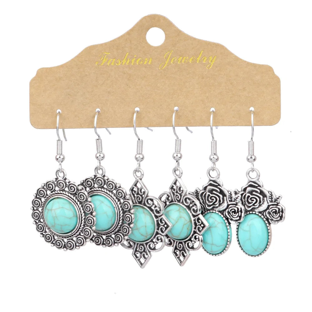 Blue Turquoise Boho Earring Set