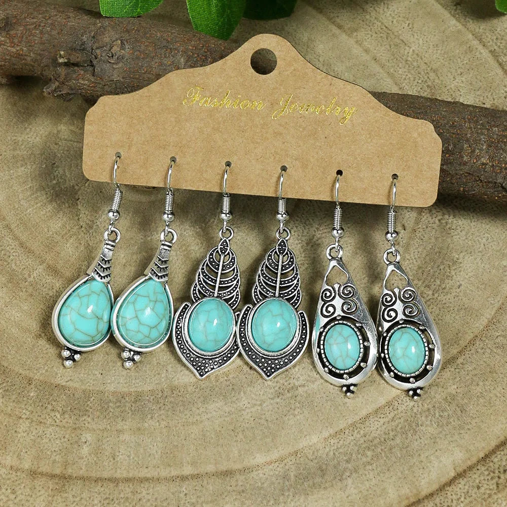 Blue Turquoise Boho Earring Set