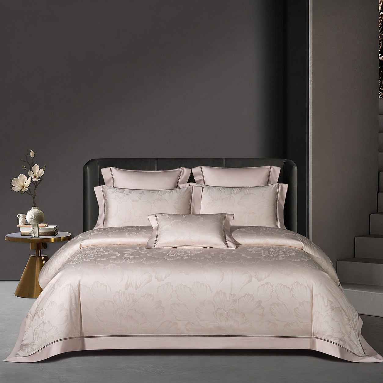 Valmont Blush Ivory Floral Jacquard Tencel Bedding Set allsheets Bedding Bedding set botanical California King size bedding Color_Pink Cotton Cover Double Duvet King size bedding Material_Tencel Queen size bedding Set Silky Size_California King Size_Double Size_King Size_Queen Size_Super King Size_USA King Size_USA Queen style superking Thread Count_800TC us USA King size bedding USAQUEEN