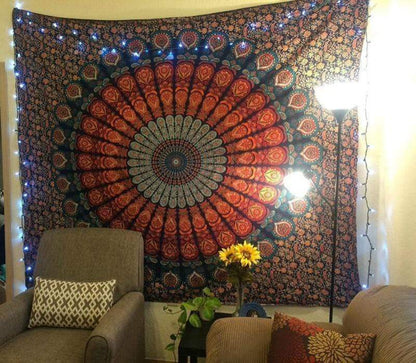 Bohemian Peacock Mandala Tapestry