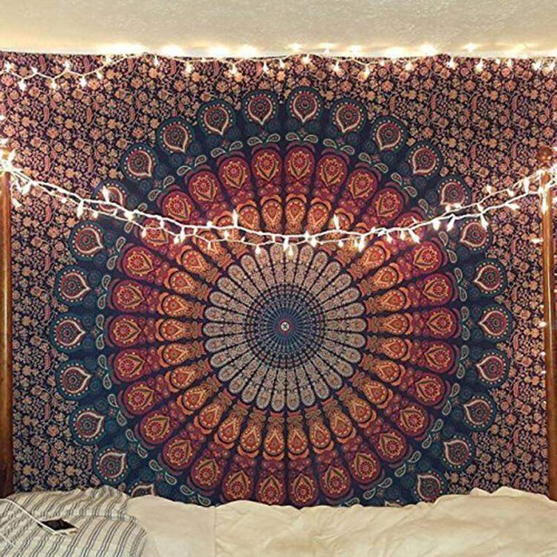 Bohemian Peacock Mandala Tapestry