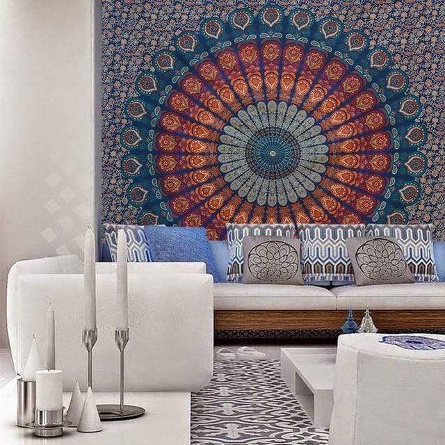 Bohemian Peacock Mandala Tapestry