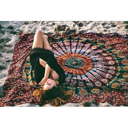 Bohemian Peacock Mandala Tapestry