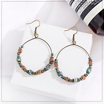 Bohemian Wood Beads Round Drop Earrings