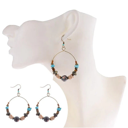 Bohemian Wood Beads Round Drop Earrings