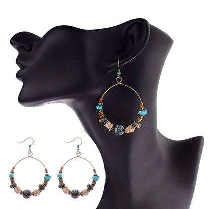 Bohemian Wood Beads Round Drop Earrings