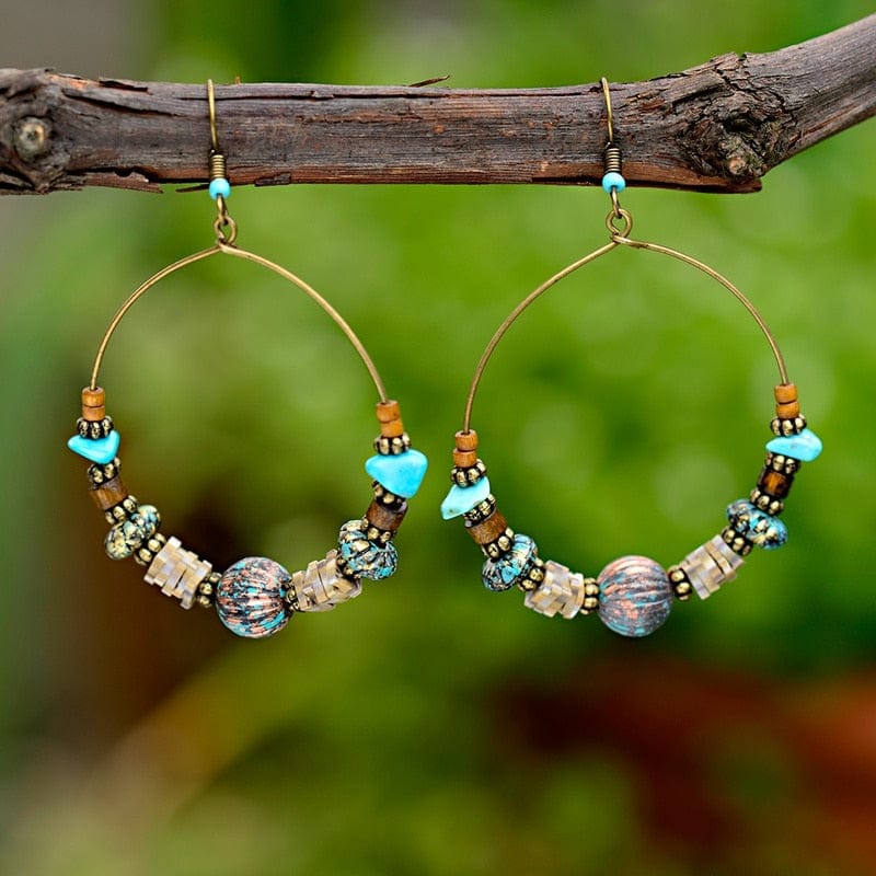 Bohemian Wood Beads Round Drop Earrings