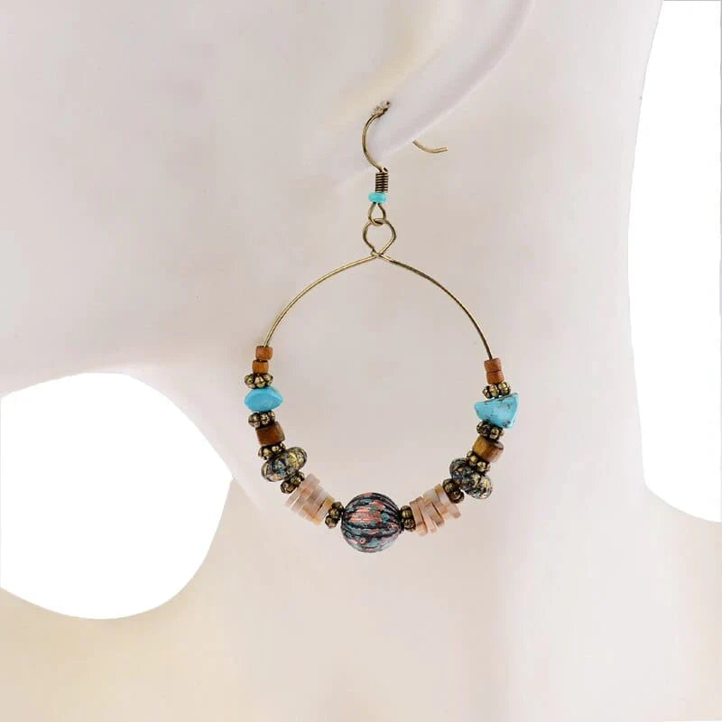 Bohemian Wood Beads Round Drop Earrings