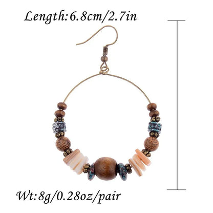 Bohemian Wood Beads Round Drop Earrings