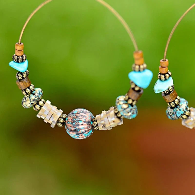 Bohemian Wood Beads Round Drop Earrings