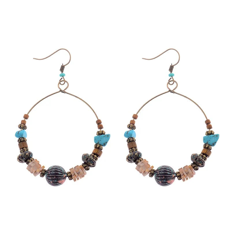 Bohemian Wood Beads Round Drop Earrings