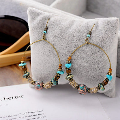 Bohemian Wood Beads Round Drop Earrings