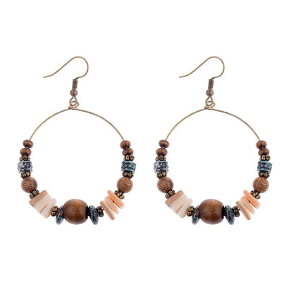 Bohemian Wood Beads Round Drop Earrings