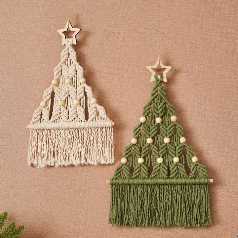 Macramé de arte de pared de árbol de Navidad bohemio