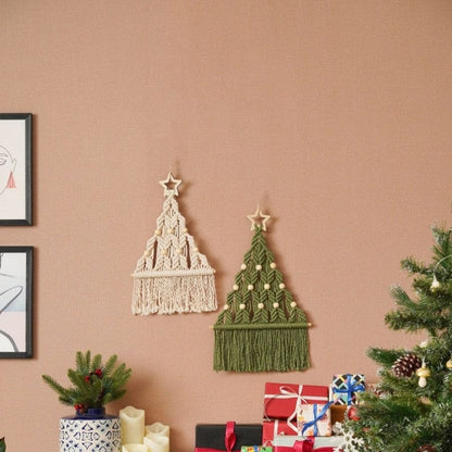 Macramé de arte de pared de árbol de Navidad bohemio