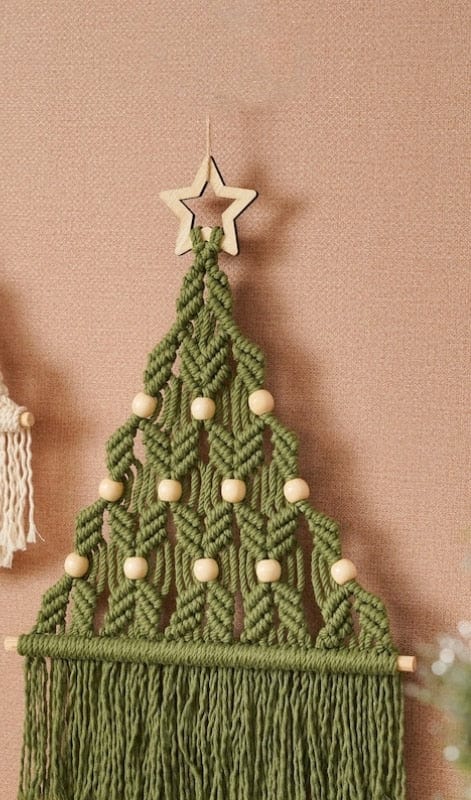 Macramé de arte de pared de árbol de Navidad bohemio