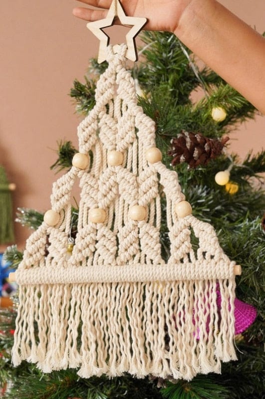 Macramé de arte de pared de árbol de Navidad bohemio