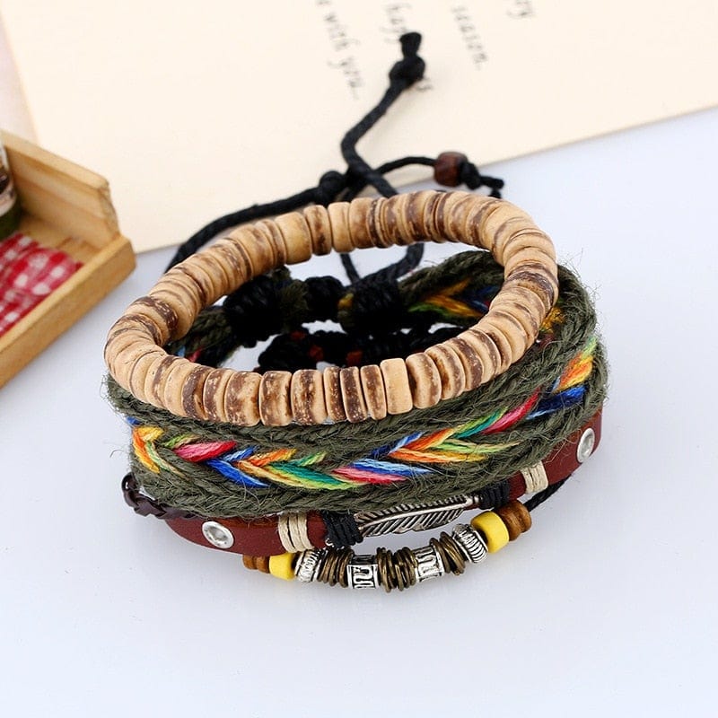 Boho Feather Charm Beaded Multilayer Bracelet